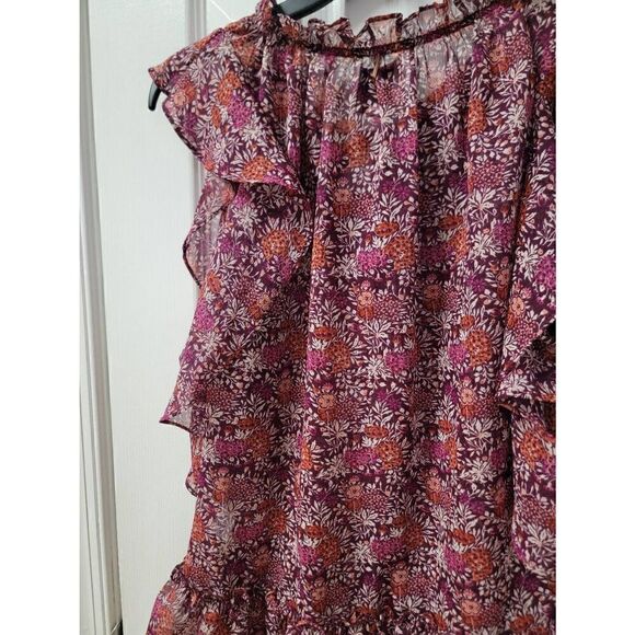 MISA LA Floral Print Cold Shoulder Ruffle Top S - Picture 3 of 8